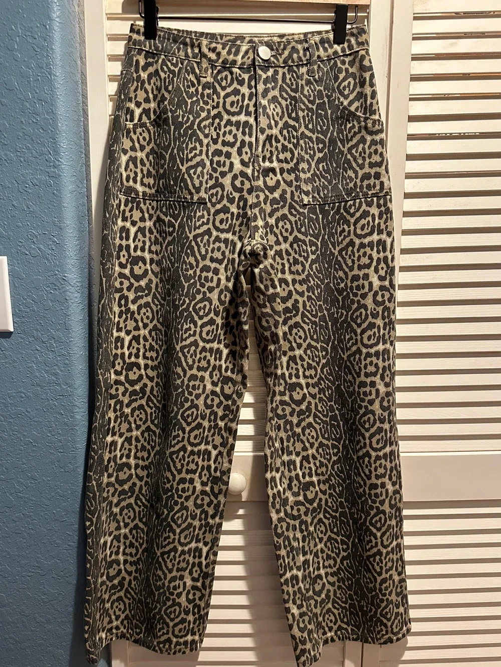 Alter’d State Leopard Print Wide Leg Jeans High Rise Utility Western Y2K